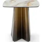 Bastione End Table in White Marble Look & Ombre Bronze Gold